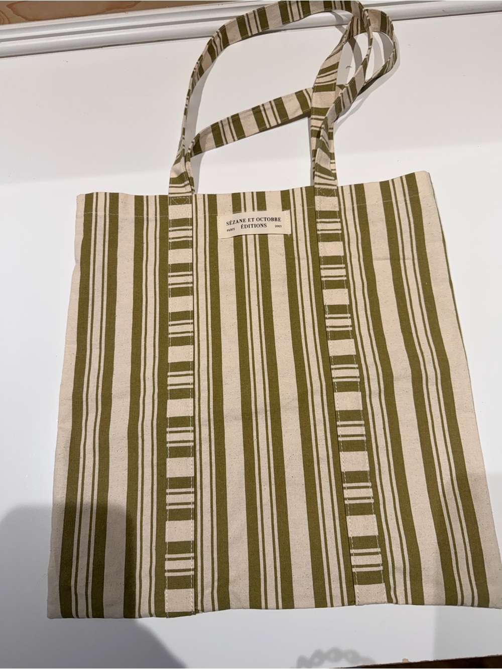 Sézane Et Octobre Striped Canvas Tote in Olive & Cream
